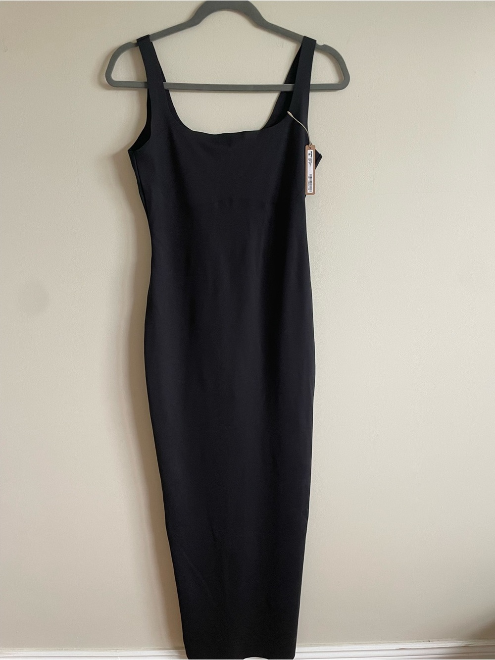 NWT SKIMS Black Long Slip Dress with Built-In Bodysuit XL